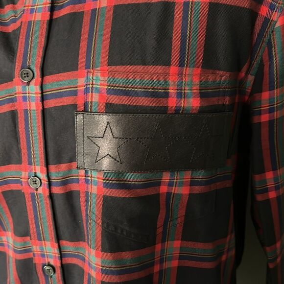 Givenchy Black & Red Tartan Cotton Pocket Shirt, 42US 17 Preowned - Picture 2 of 11